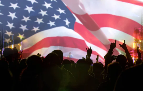 Crowd People Celebrating Independence Day United States America Usa Flag — Stock Photo, Image