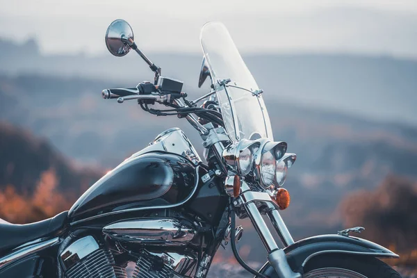 Motocykl Szczegół Zbliżenie Przedni Widelec Reflektor Koncepcja Podróży Sportu Prędkości — Zdjęcie stockowe