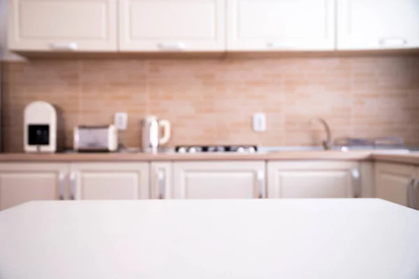 Blurred Kitchen Interior White Desk Space Home Background Royalty Free Stock Photos