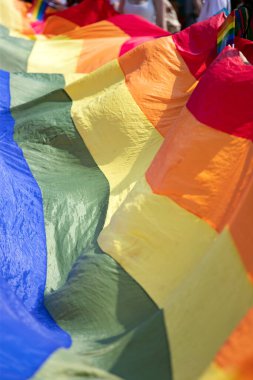 Gay gururu, LGBTQ gökkuşağı bayrakları havada sallanıyor