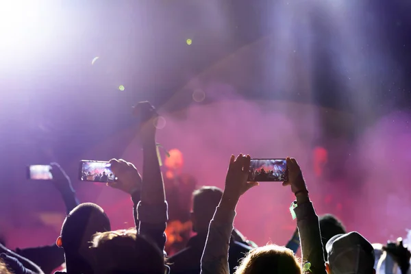 Crowd Concert Cheering Crowd Bright Colorful Stage Lights — Stock Photo, Image