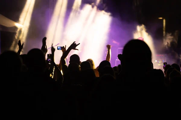 Gedränge Bei Konzert Jubelnde Menge Bunten Bühnenlicht — Stockfoto