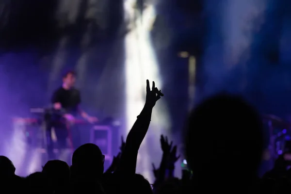 Gedränge Bei Konzert Jubelnde Menge Bunten Bühnenlicht — Stockfoto