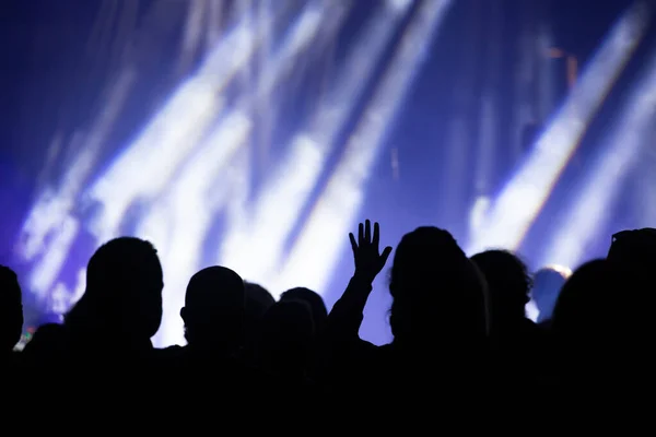 Gedränge Bei Konzert Jubelnde Menge Bunten Bühnenlicht — Stockfoto