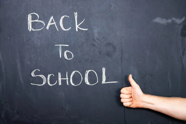 Hand Pointing Back School Text Blackboard — Stock Photo, Image
