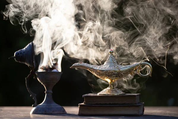 Ramadan Kareem Feestelijke Wenskaart Voor Moslimheilige Maand Met Aladdin Lamp — Stockfoto