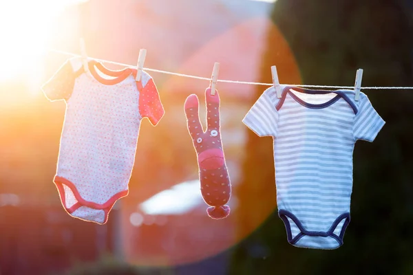 Baby Clothes Hanging Clothesline — Stock Photo, Image