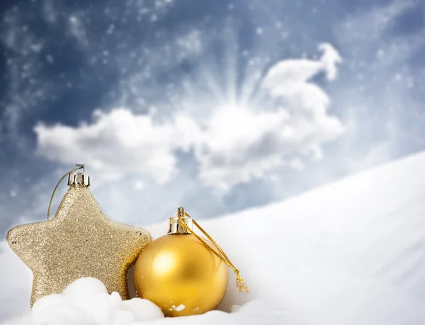 Christmas decorations in the snow — Stock Photo, Image