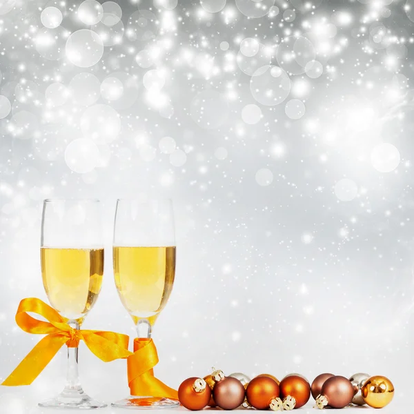 Champagne and Christmas decorations — Stock Photo, Image