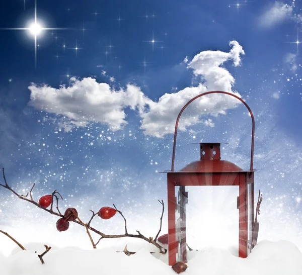 Christmas background with red lantern