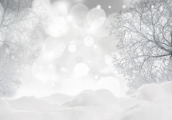 눈 덮인 나무와 크리스마스 배경 — 스톡 사진