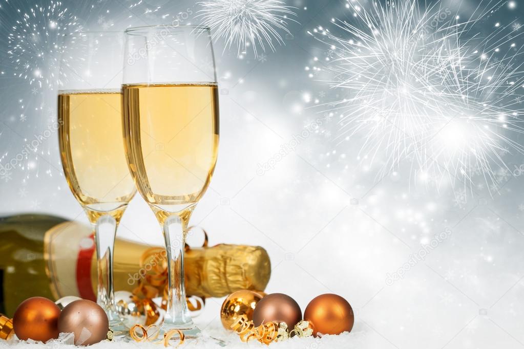 Champagne against Christmas background