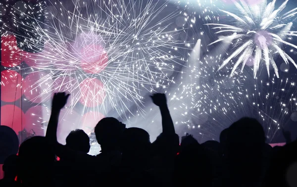 Celebrando o Ano Novo com champanhe e fogos de artifício — Fotografia de Stock