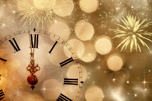 Old clock with fireworks — Stock Photo, Image