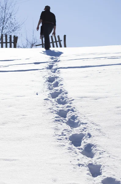 Kış yolda yürüyen adam — Stok fotoğraf