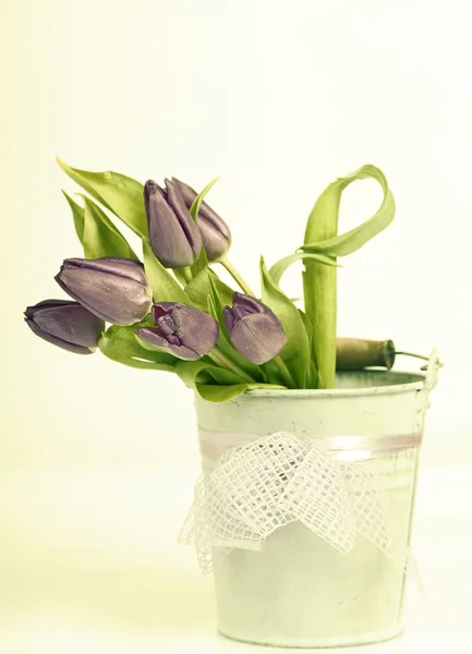 Vintage styled photo of purple tulips bouquet — Stock Photo, Image