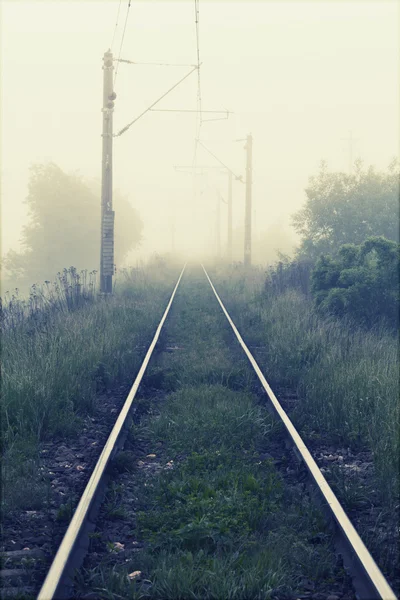 Eisenbahnen am nebligen Morgen — Stockfoto