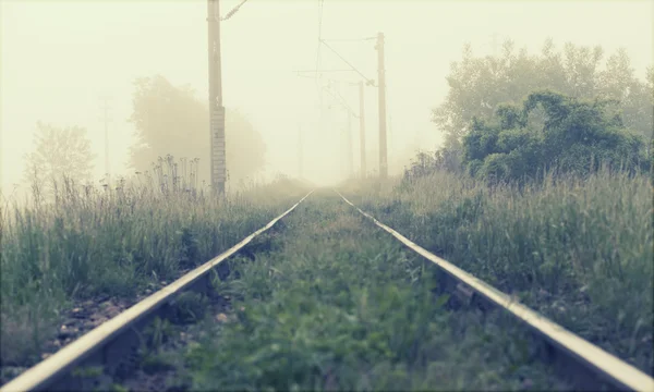 Eisenbahnen am nebligen Morgen — Stockfoto