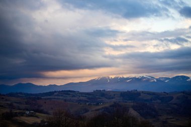 Amazing foggy autumn landscape in the mountain