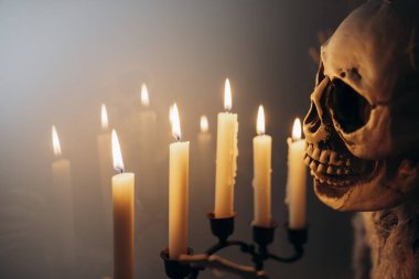 Creepy figure with and candle lights. Halloween festival concept.