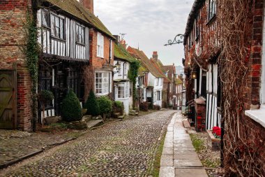 Batı Sussex Çavdar bir arnavut kaldırımlı sokakta güzel Tudor yarım ahşap evler