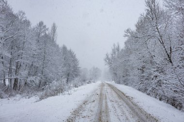 Kış yolu buz ve karla kaplı.