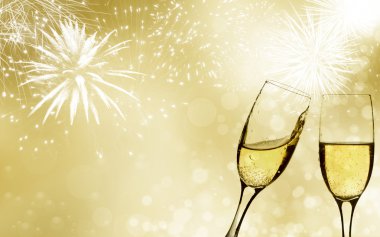 Parlak ışıklar ve şampanya ile tatil arka plan