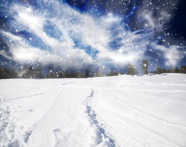 Christmas background with snowy path in the snow clipart