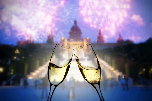 Celebrando el Año Nuevo en Barcelona — Foto de Stock