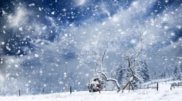 Paesaggio invernale con collina innevata e cielo azzurro — Foto Stock