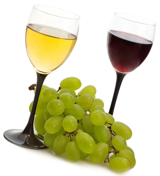 Vitt och rött vin med grape — Stockfoto