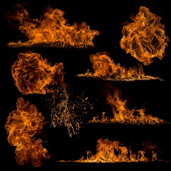 Fire flames on black background — Stock Photo, Image