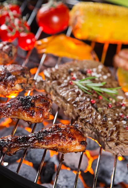 Barbecue grill met verschillende soorten vlees. — Stockfoto
