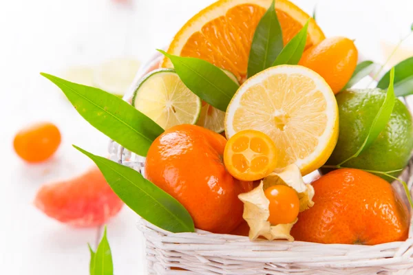 Citrusfrukter på ett träbord. — Stockfoto