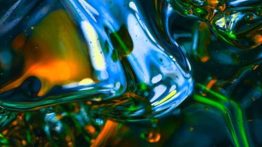 Yağ damlalarının soyut renkli ve irinli makro arkaplanı.