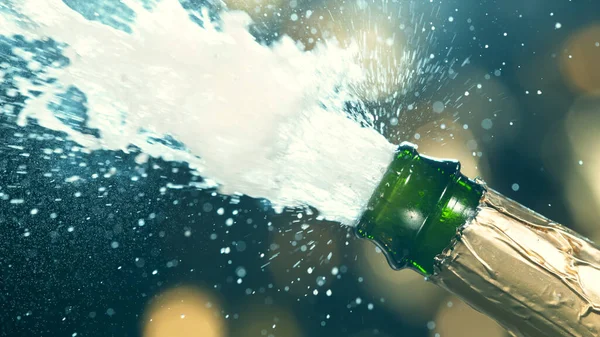 Champagne explosion with flying cork closure. — Stock Photo, Image