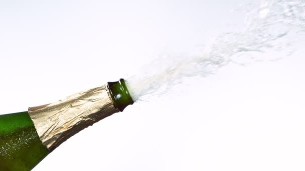 Super slow motion of Champagne explosion with flying cork closure, — Stock Video