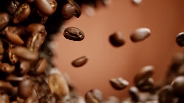 Super Slow Motion Shot of Flying Roasted Coffee Beans — Vídeos de Stock