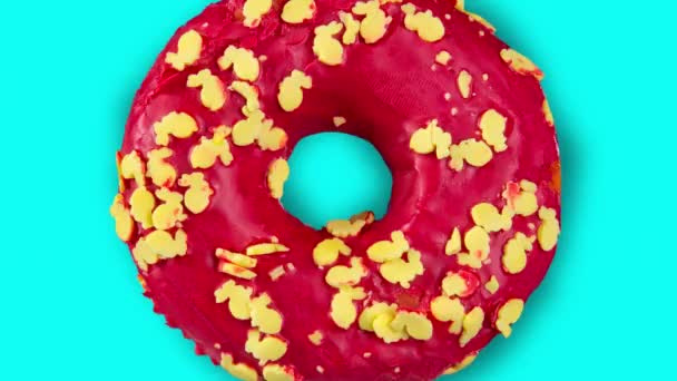 Stop motion video. Top view of various donuts. — Stock Video