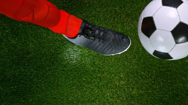 Close-up Foot Hitting Soccer Ball. — Stock Photo, Image