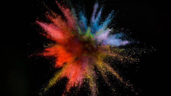 Freeze Motion Shot von Farbpulver Explosion isoliert auf schwarzem Hintergrund. — Stockfoto