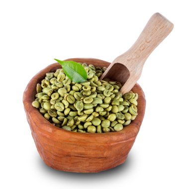 ahşap kase yeşil kahve çekirdekleri