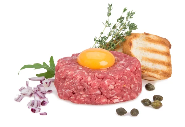 Fresh beef tartar with egg — Stock Photo, Image