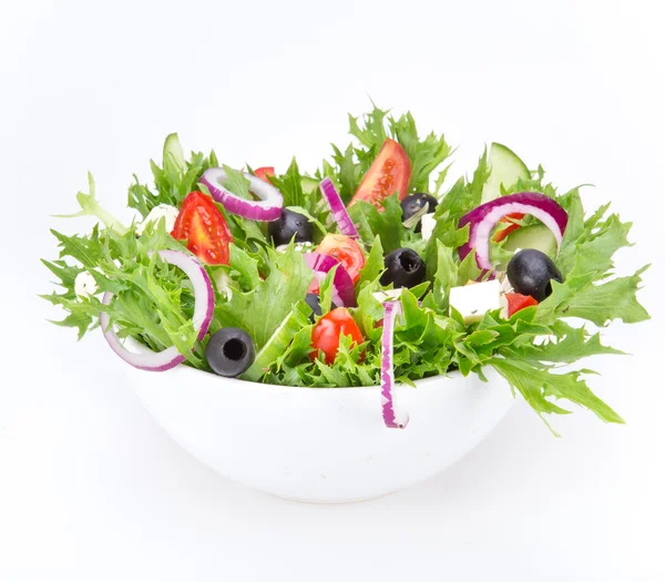 Čerstvý salát chutná přes bílý — Stock fotografie