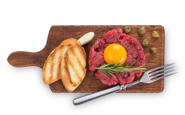 Fresh beef tartar with egg — Stock Photo, Image