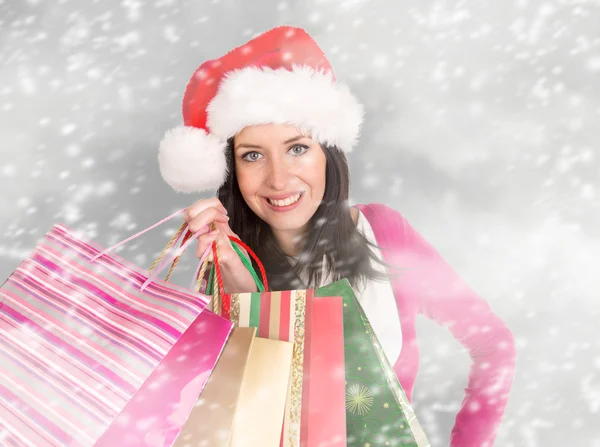 Joven hermosa mujer, compras de Navidad . — Foto de Stock