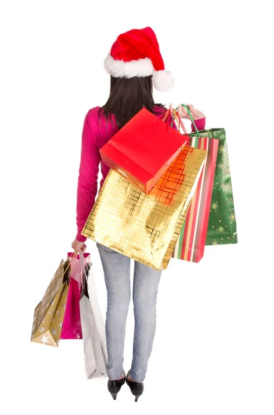 Joven hermosa mujer, compras de Navidad . — Foto de Stock