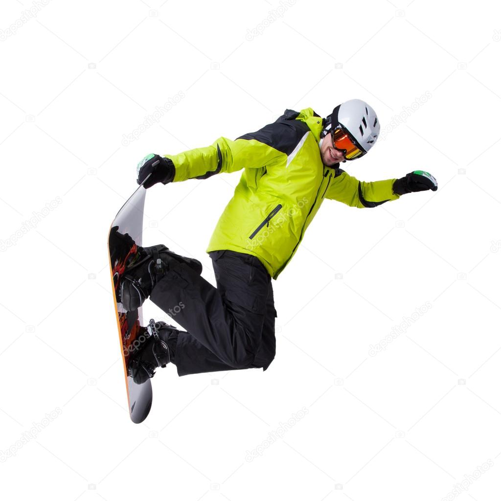 Snowboarder at jump isolated