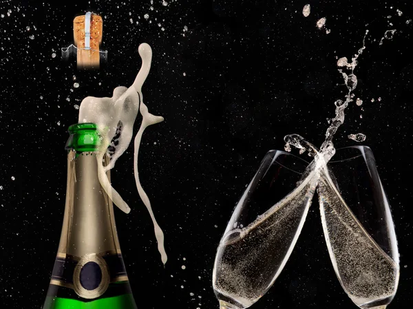 Champagne explosion on black background — Stock Photo, Image