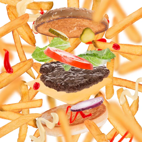 ハンバーガーとフライド ポテト — ストック写真